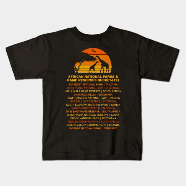 African Safari Bucket List Sunset Giraffe Mother Serengeti Kids T-Shirt by BraaiNinja